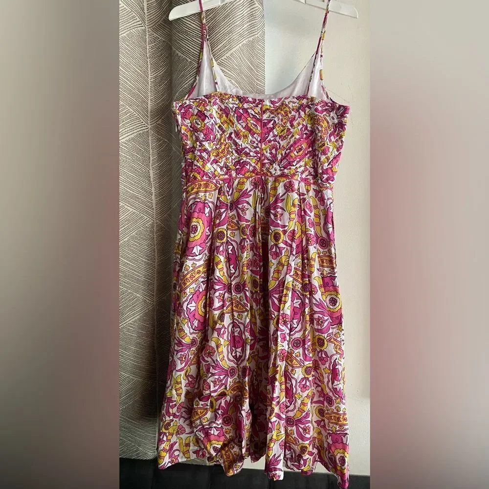 Tory Burch Sun Dress Pink Yellow Floral Alhambra Malta Sleeveless Size 6